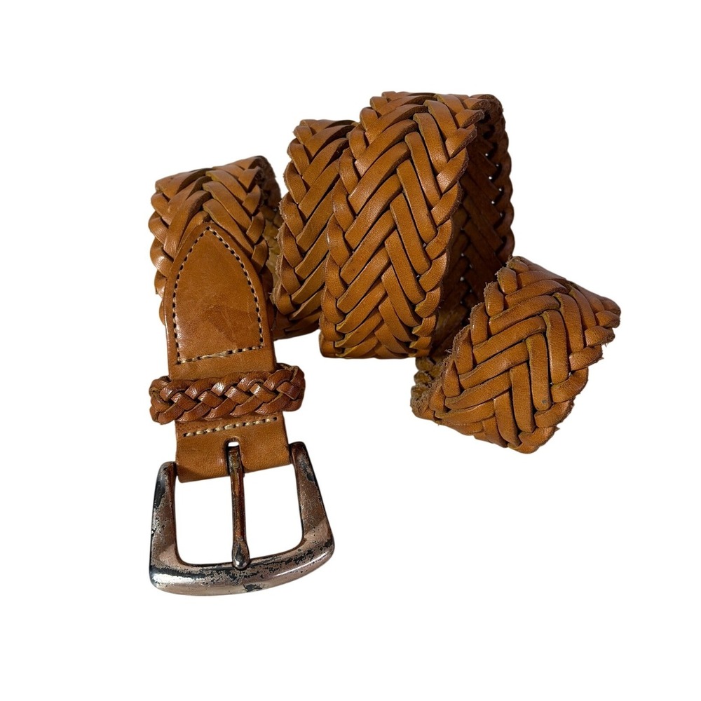 Brighton Tan Brown Braided Leather Belt Silver Buckle Western Woven 44817 Medium